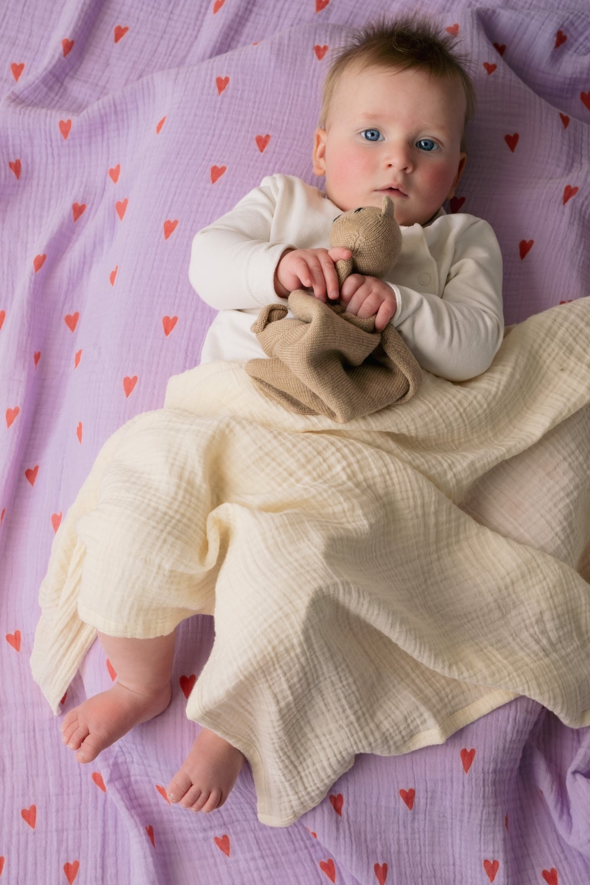 Studio Noos Swaddle Print Large Mulltuch Purple Hearts