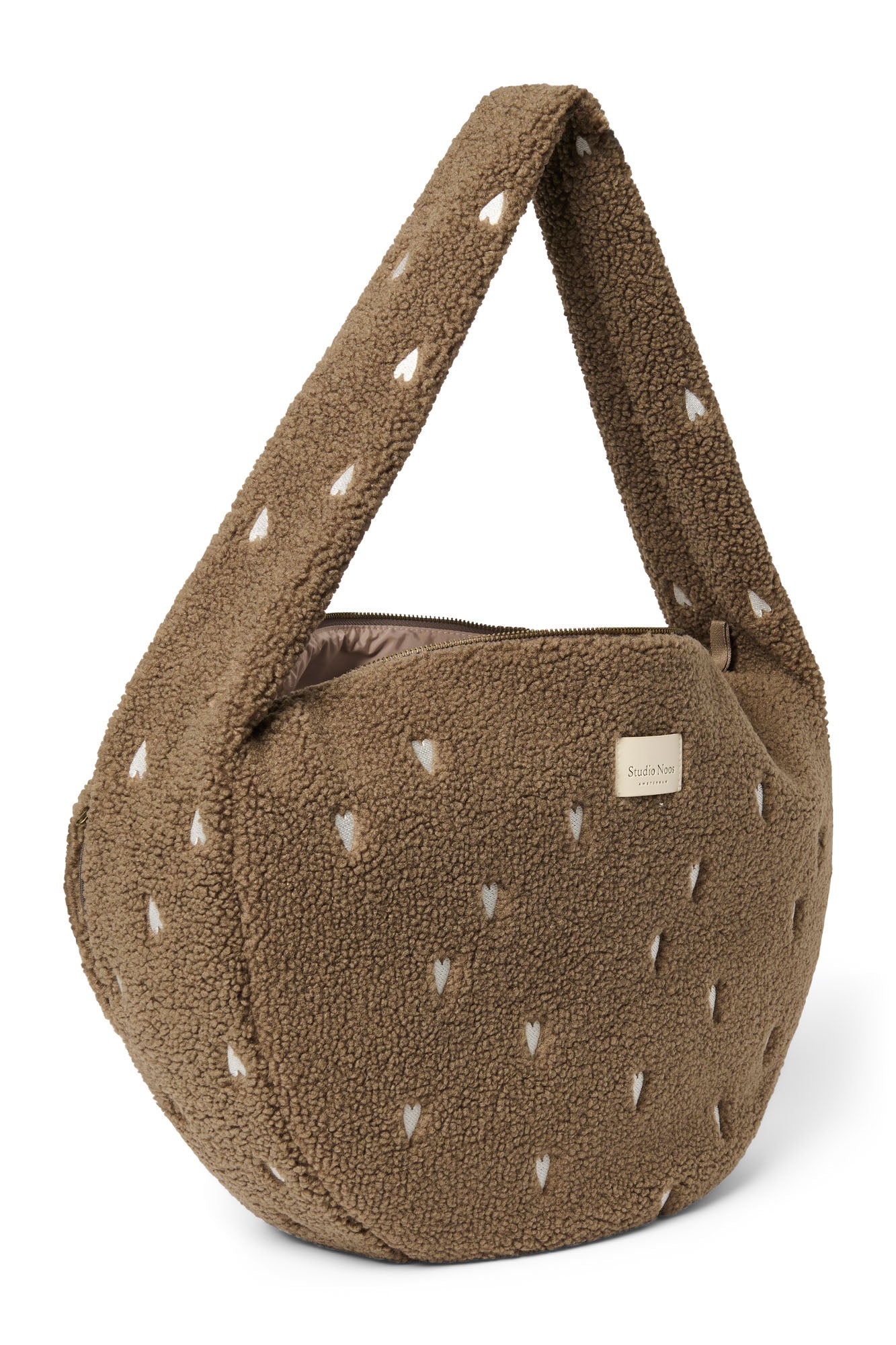 Studio Noos Teddy Cross Body Umhängetasche Brown Hearts Plüsch