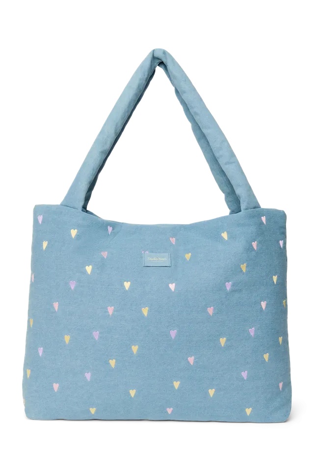 Studio Noos Denim Mom Bag Tasche Light Blue Hearts Jeans