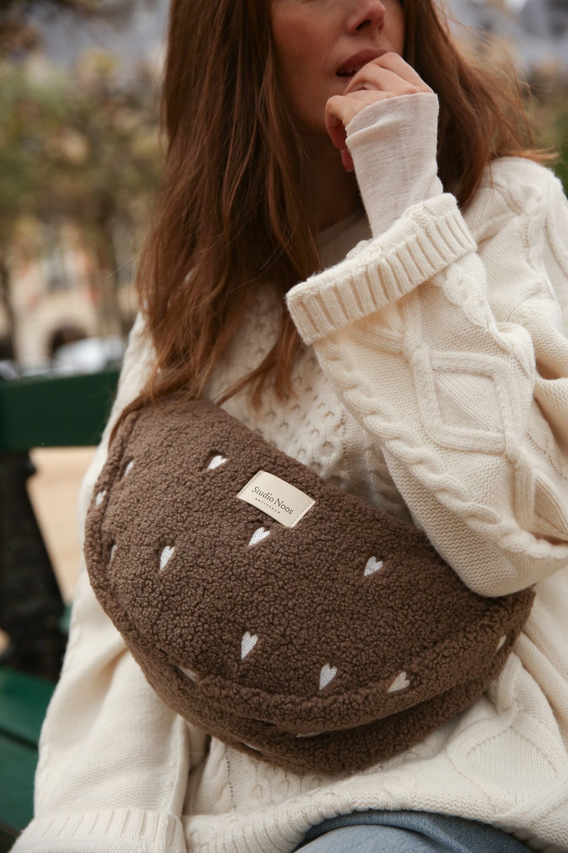 Studio Noos Teddy Bauchtasche Braun Herzen Damen