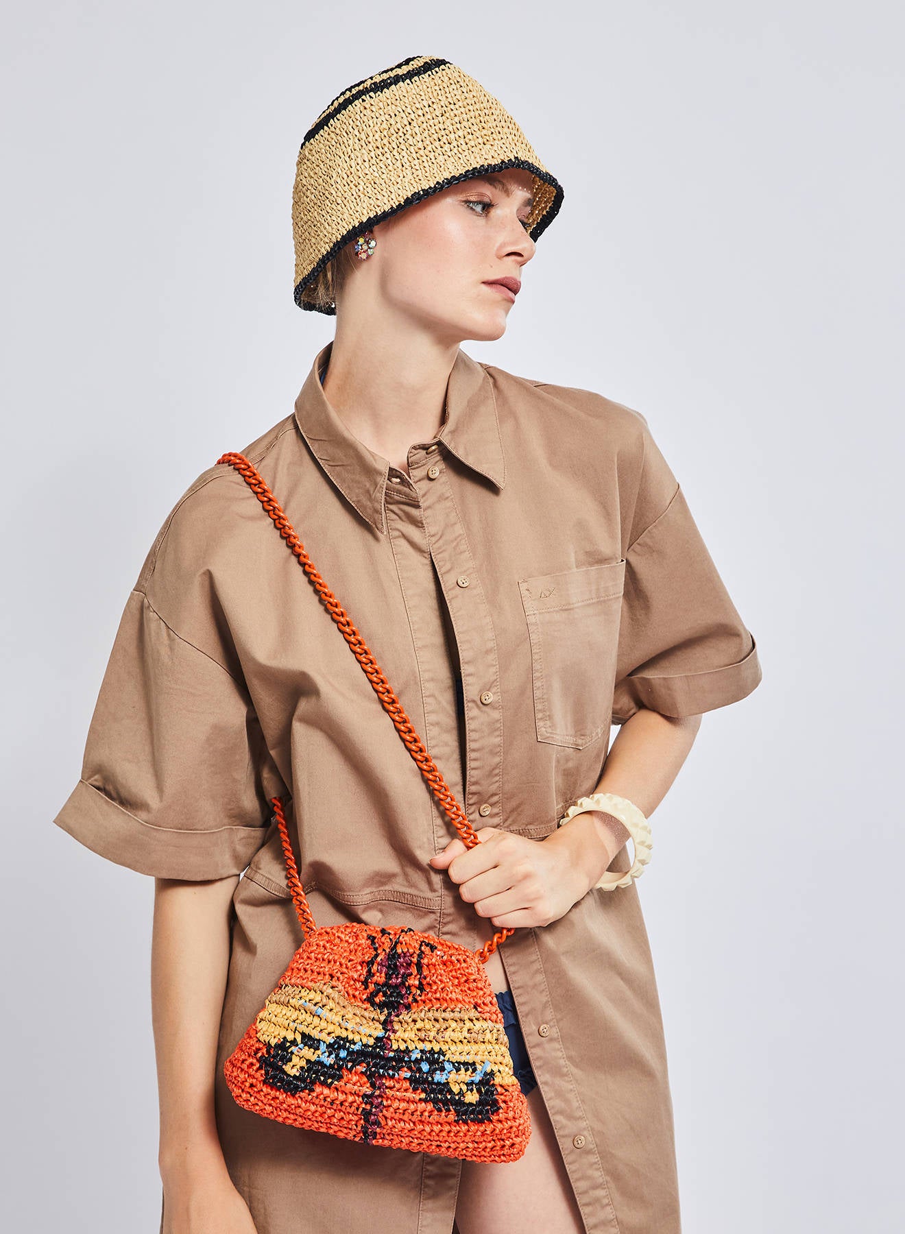 Maria la Rosa Dragonfly Crochet Mini Bag Orange