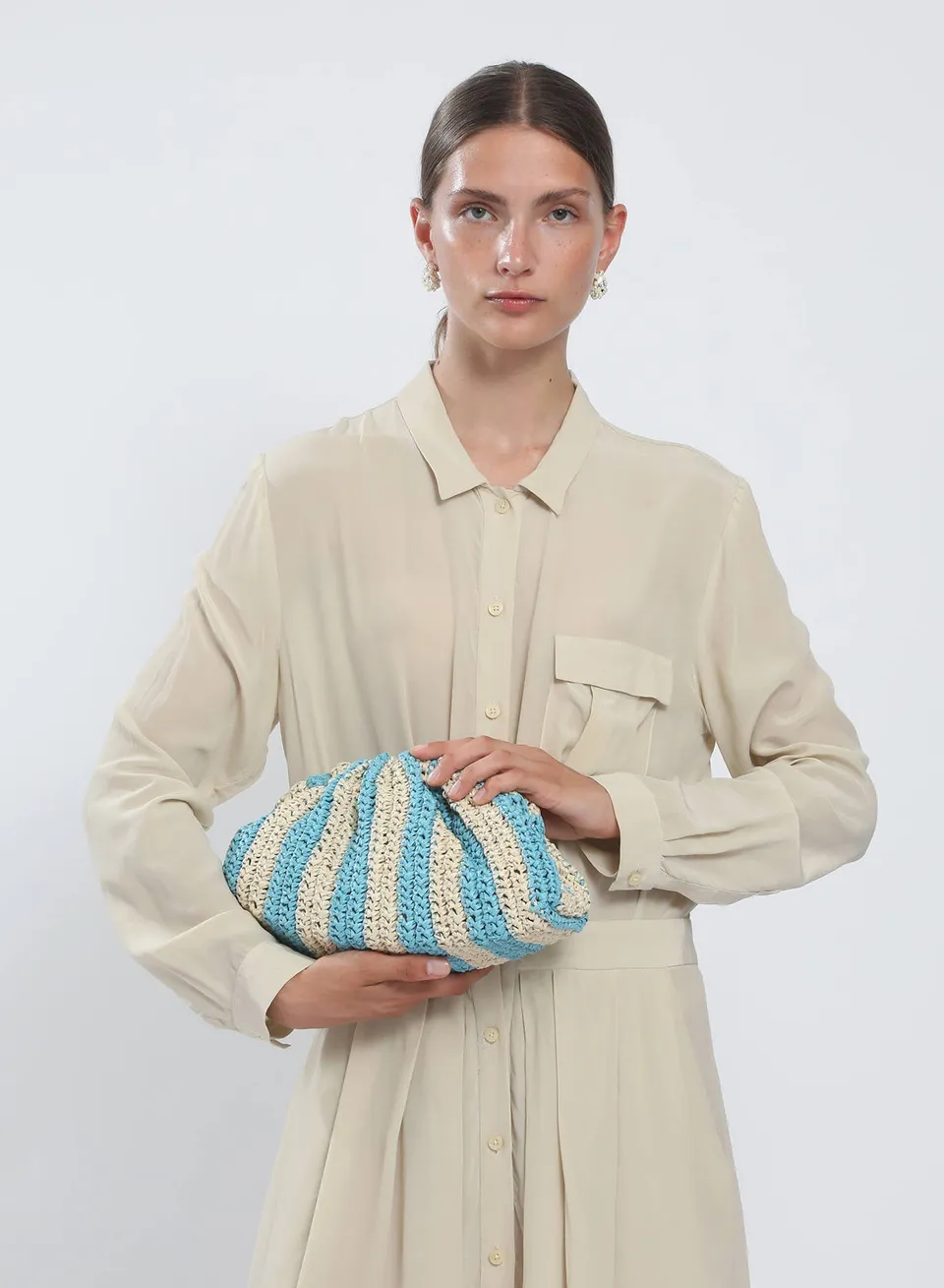 Maria la Rosa Game Crochet Clutch Schwarz Rafia