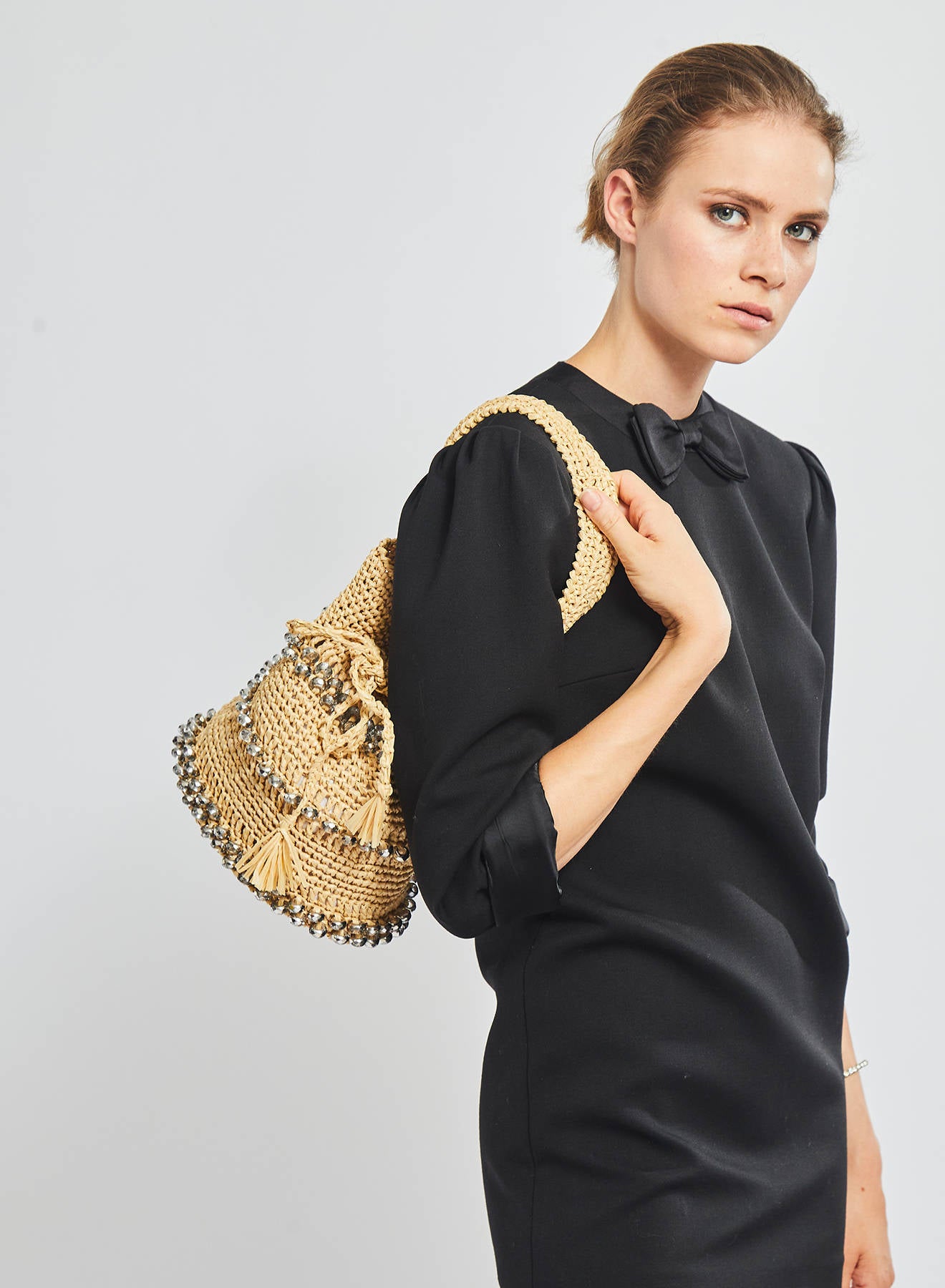 Maria la Rosa Crystal Bucket Eimertasche Weiß Steine