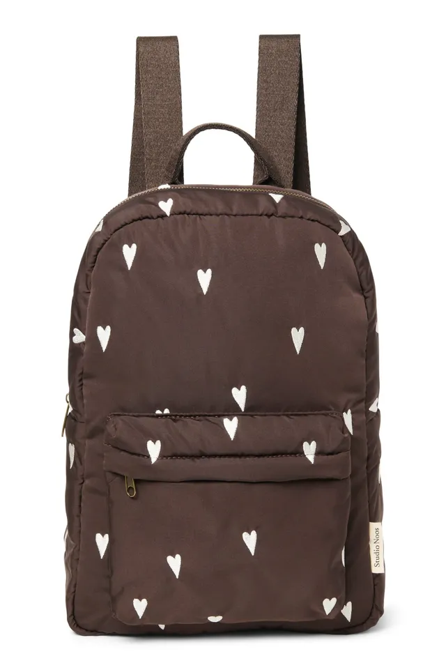 Studio Noos Puffy Midi Backpack Rucksack Brown Hearts Kinder
