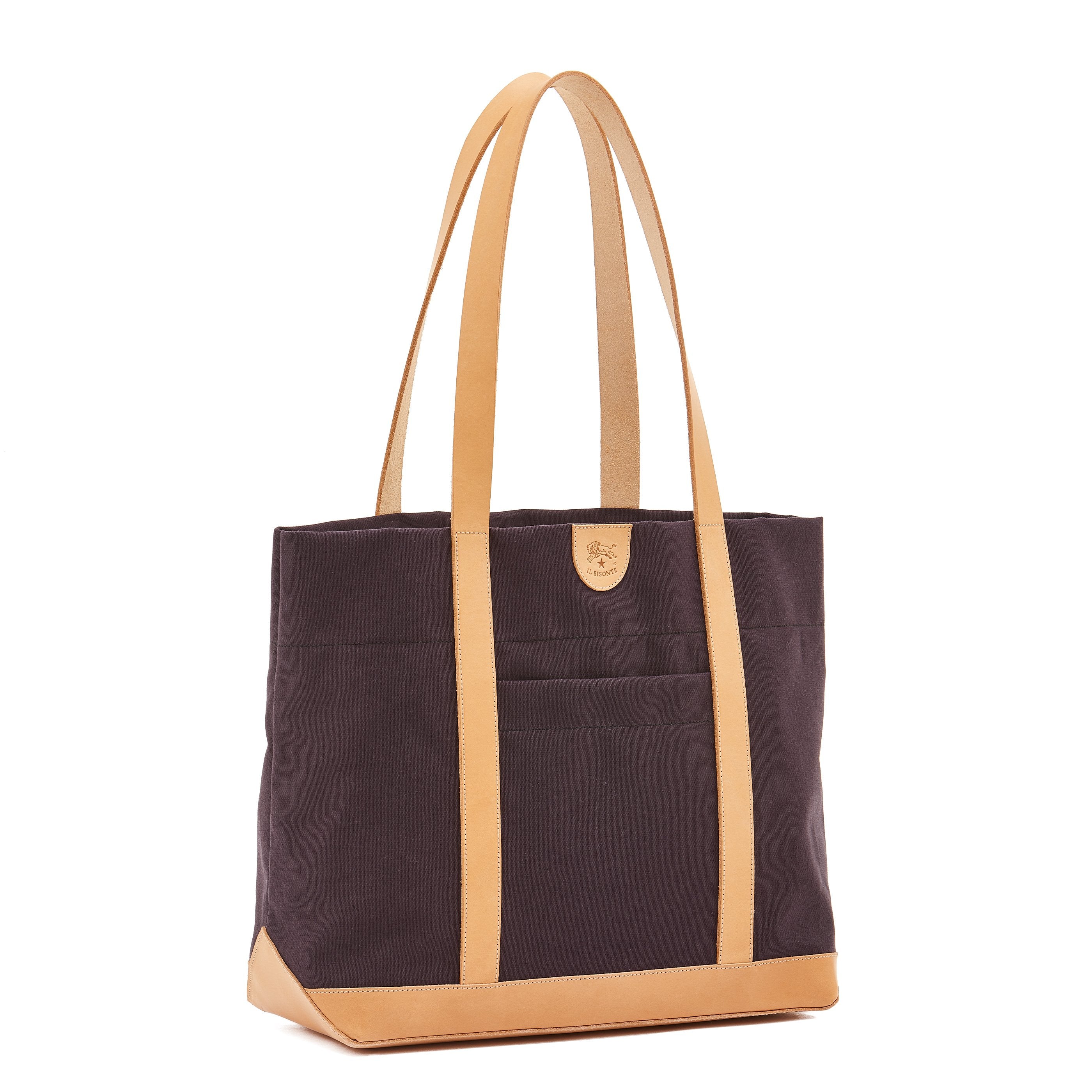 Il Bisonte Schultertasche Stoff Blau Natur Leder