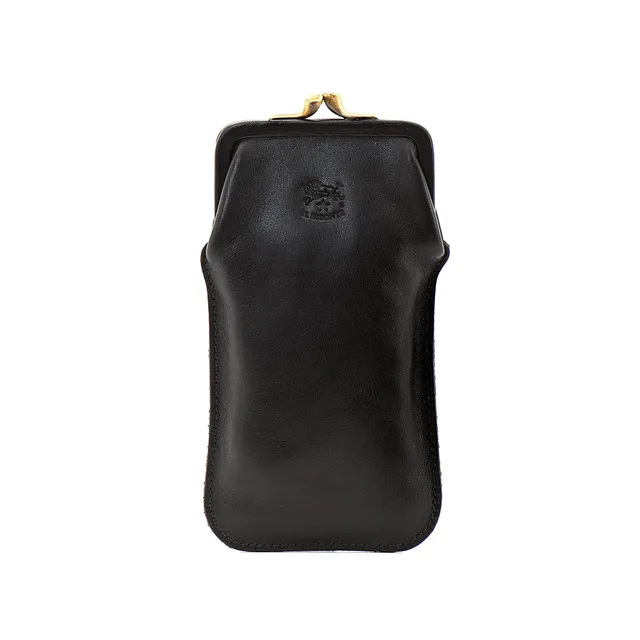 Il Bisonte Brillenetui Vollleder Schwarz mit Clip Unisex
