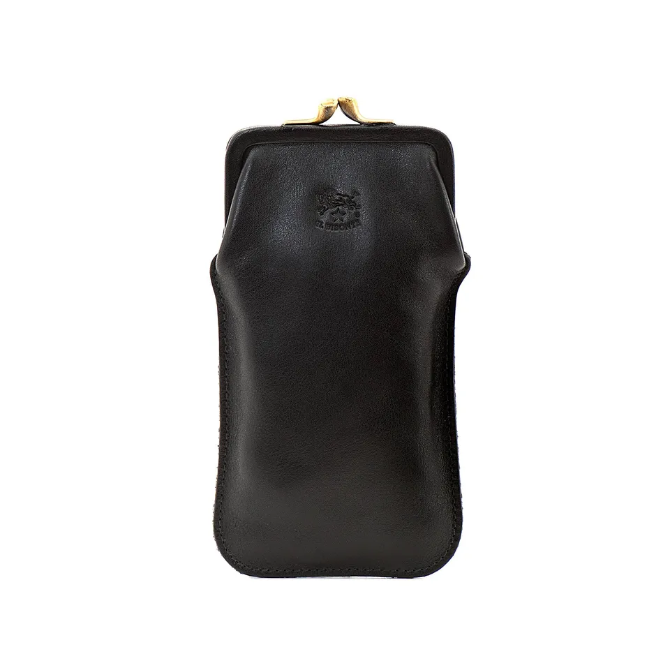 Il Bisonte Brillenetui Vollleder Schwarz mit Clip Unisex
