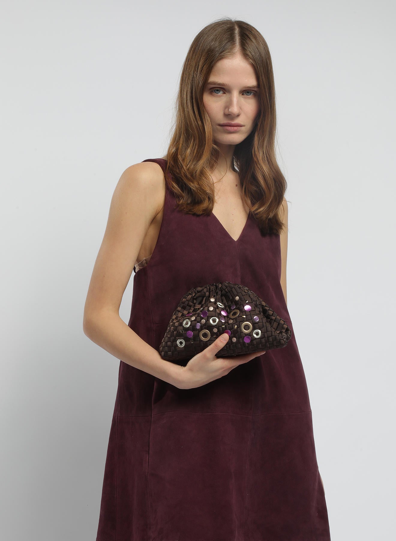 Maria la Rosa Rivets Mini Bag Clutch Dunkelbraun gewebt