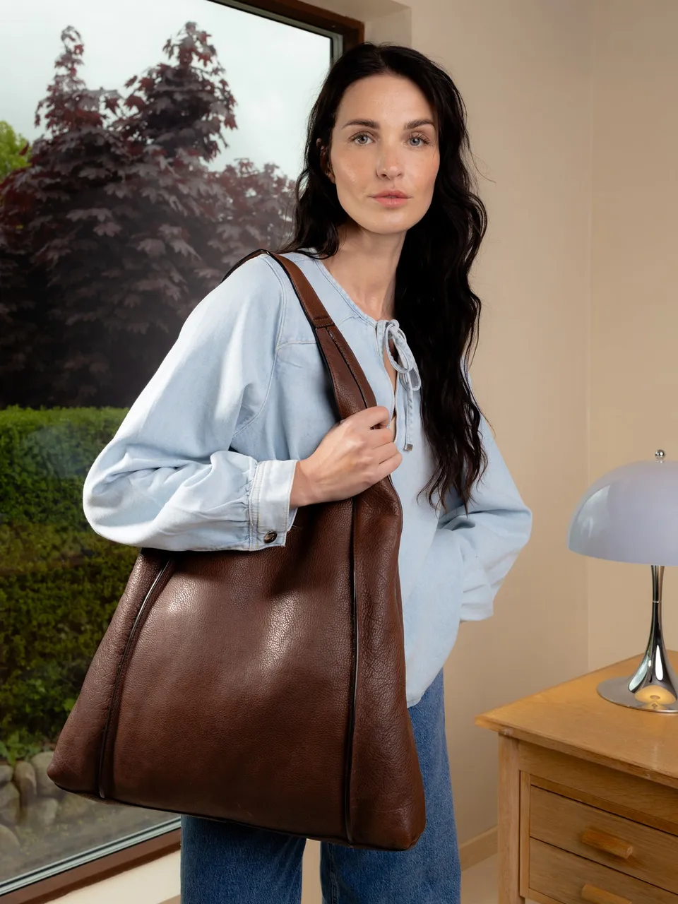 RE:DESIGNED Siv Big Schultertasche Brown Vollleder