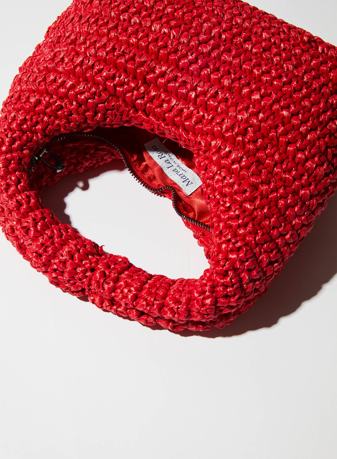 Maria la Rosa Nana Solid Hobo Tasche Rot Raffia