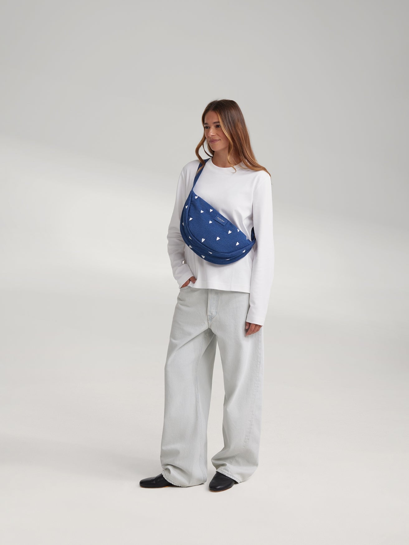 Studio Noos Denim Bauchtasche Dunkelblau White Hearts