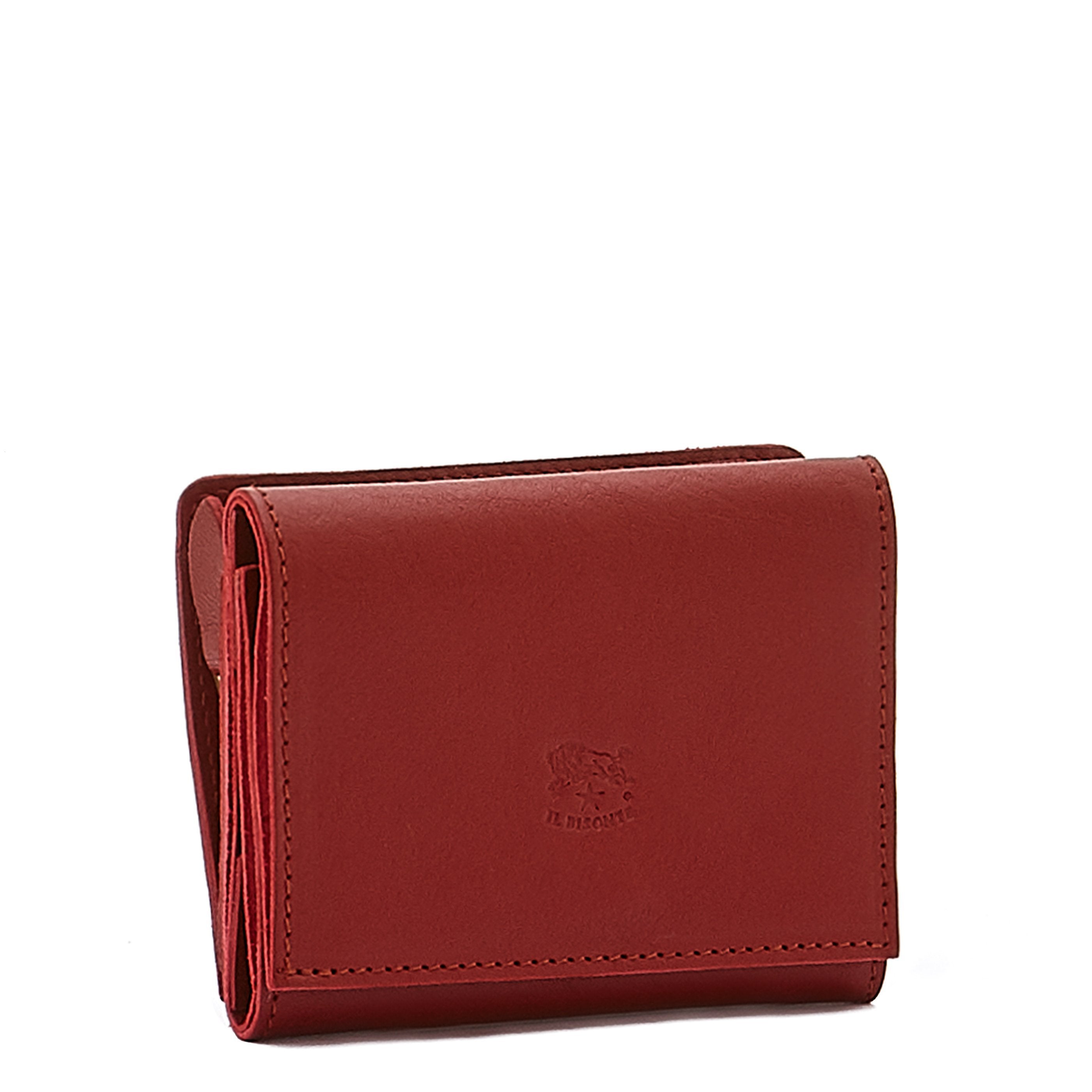 Il Bisonte Portemonnaie Rot Leder mit Münzfach