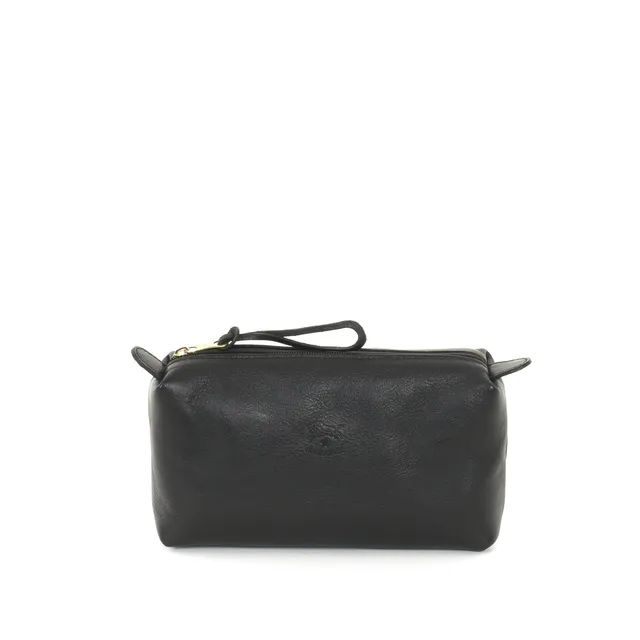 Il Bisonte Beauty Case Leder schwarz Kosmetiktasche