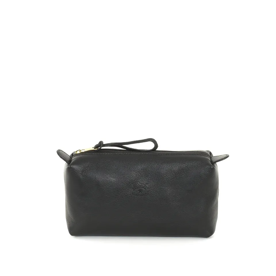 Il Bisonte Beauty Case Leder schwarz Kosmetiktasche