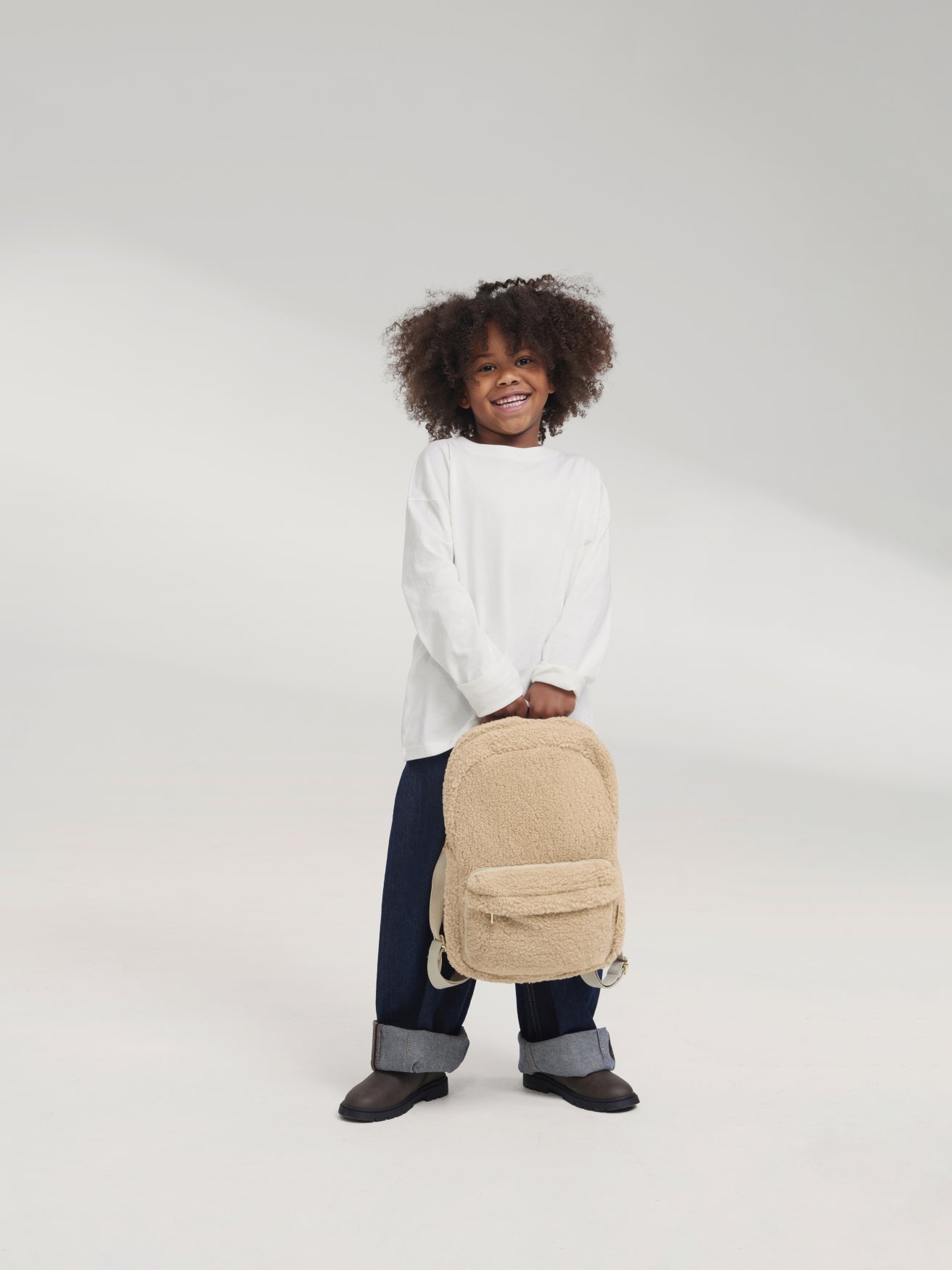 Studio Noos Teddy Midi Rucksack Ecru mit Vortasche