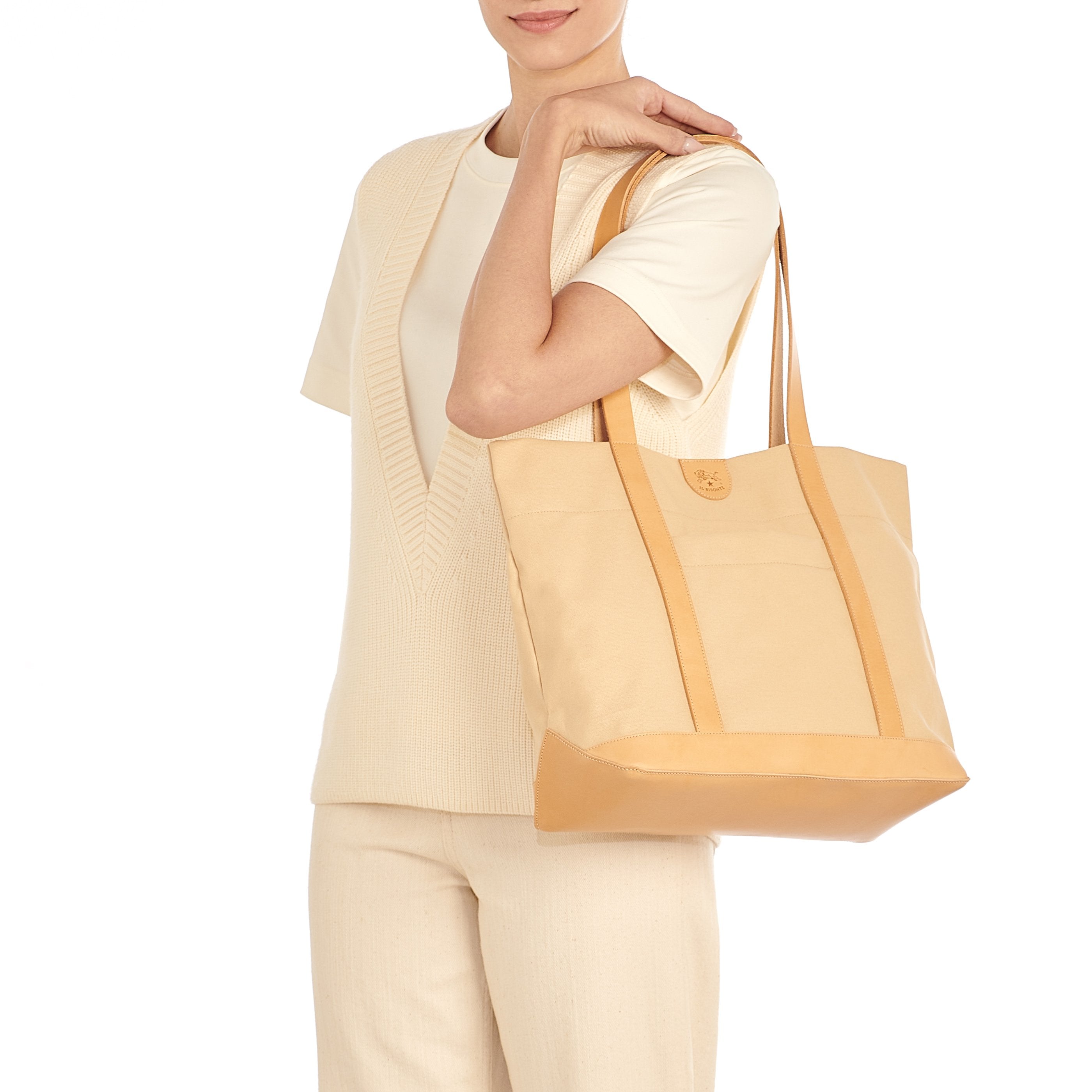 Il Bisonte Schultertasche naturale Canvas + Leder