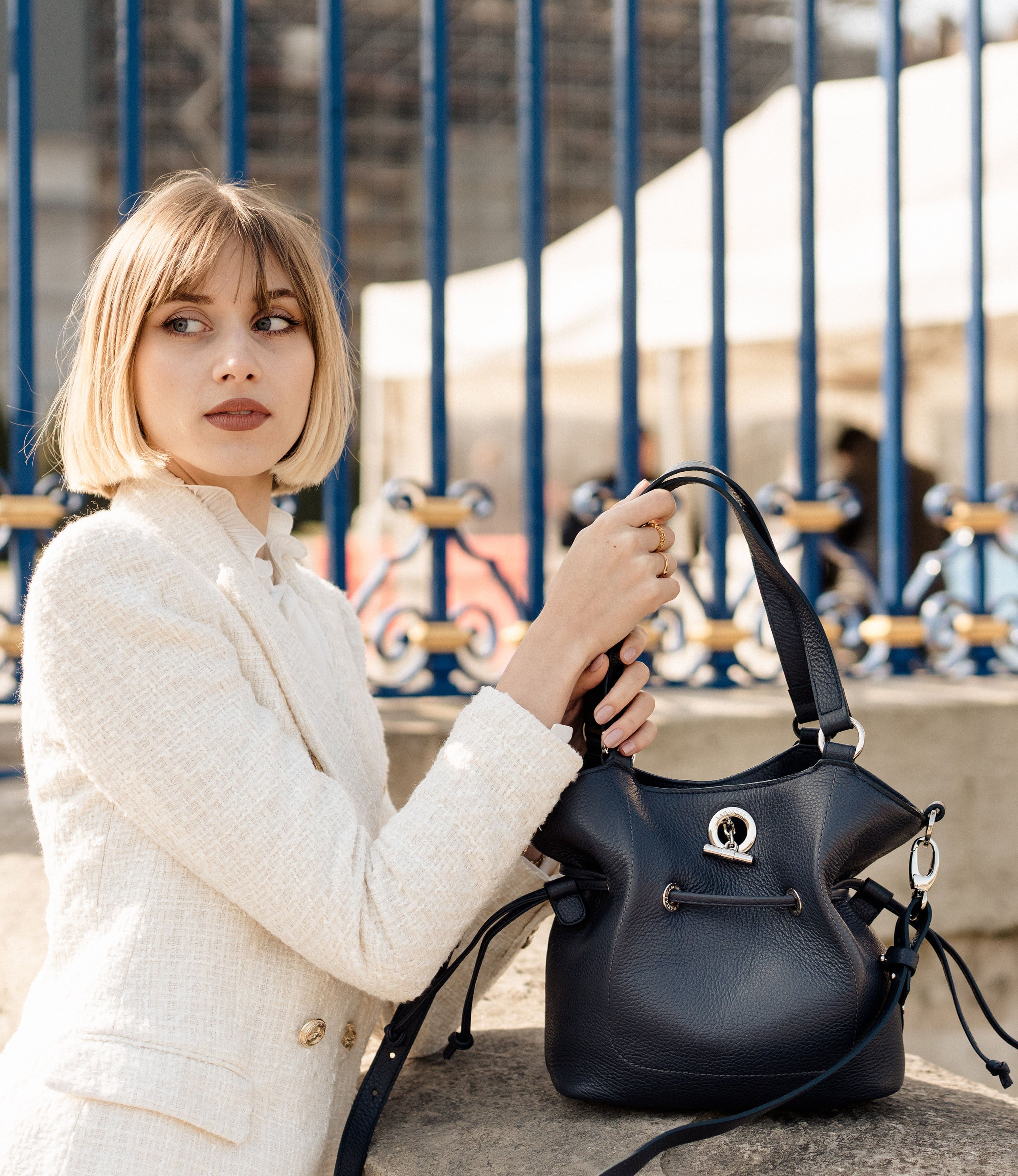 Lamarthe Paris Handtasche S Vollleder Dunkelblau