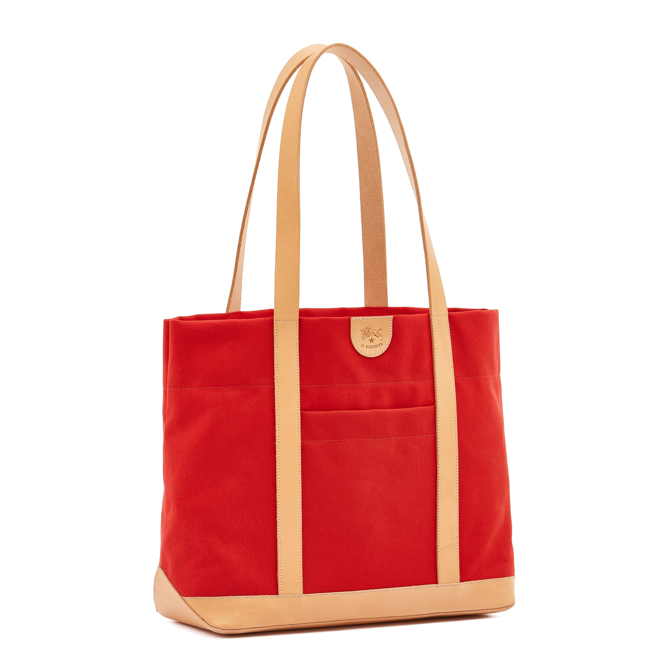 Il Bisonte Schultertasche Canvas rot-natur