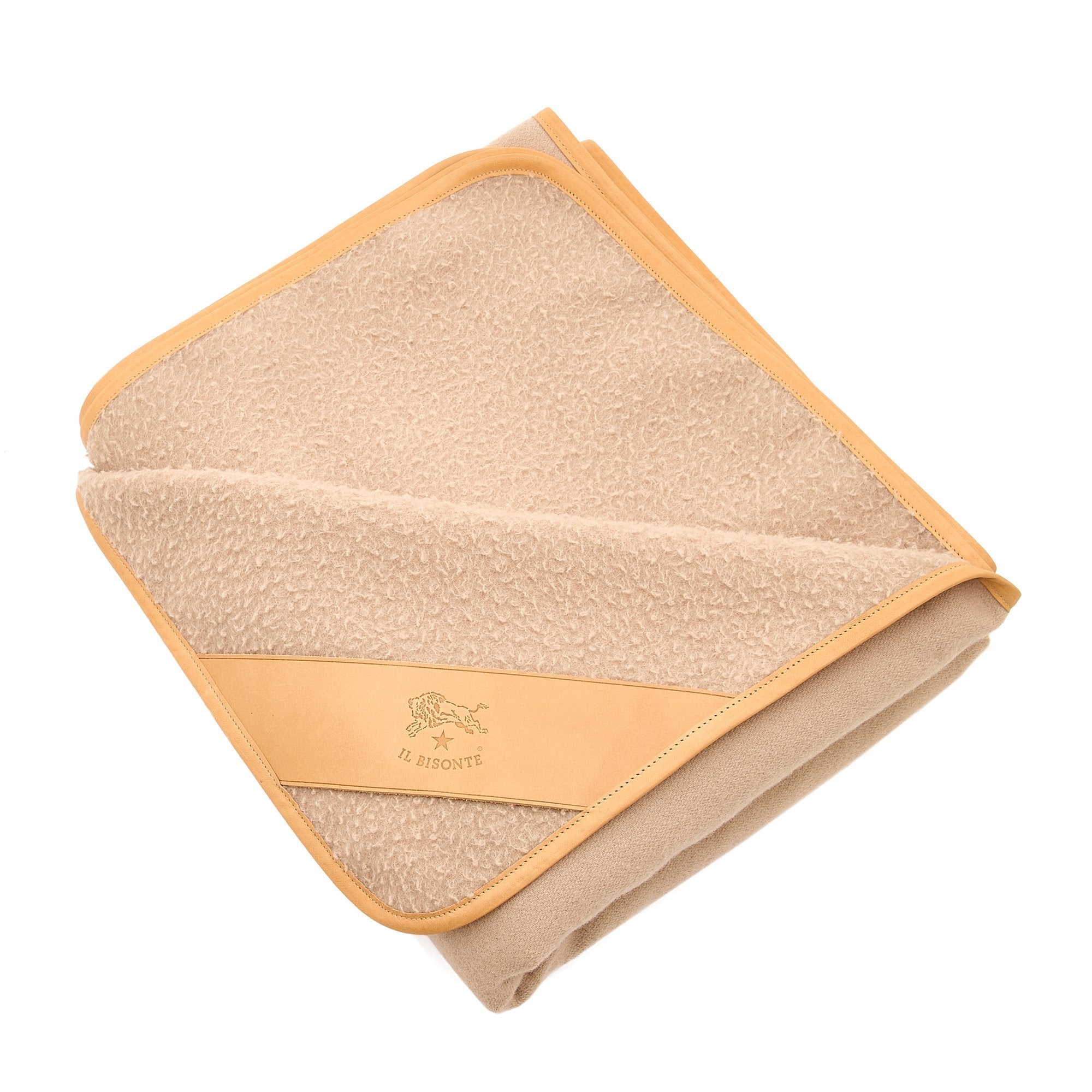 Il Bisonte Home Wolldecke Casentino beige Lederdetails