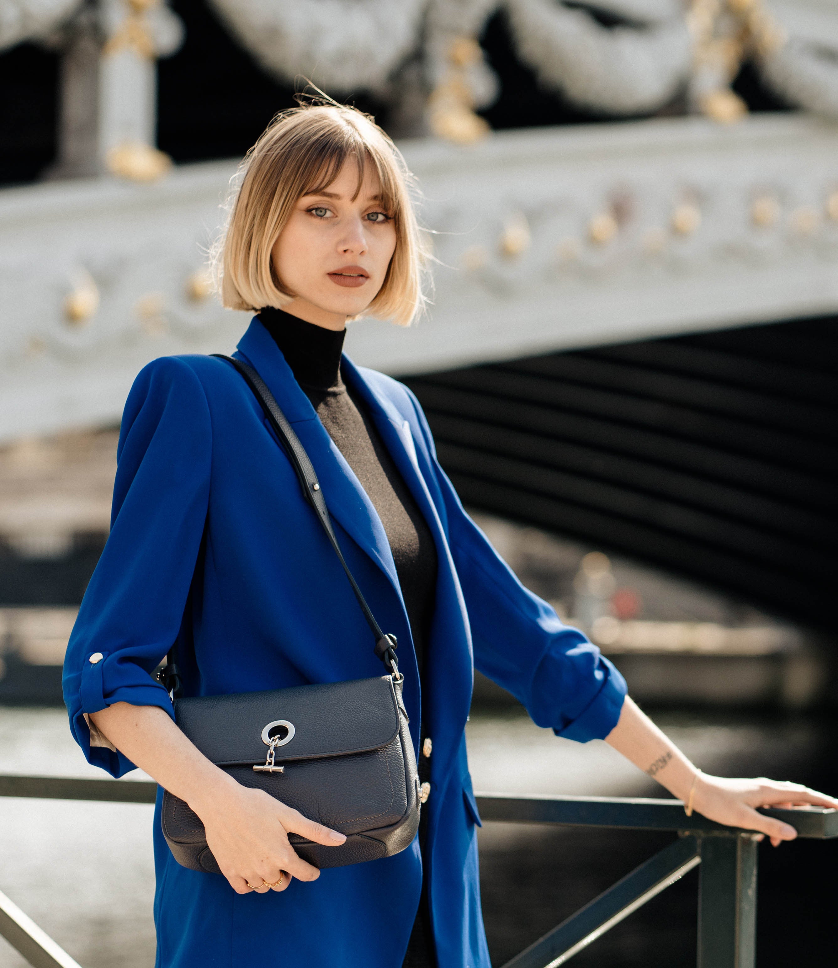 Lamarthe Paris Umhängetasche Navy Vollleder