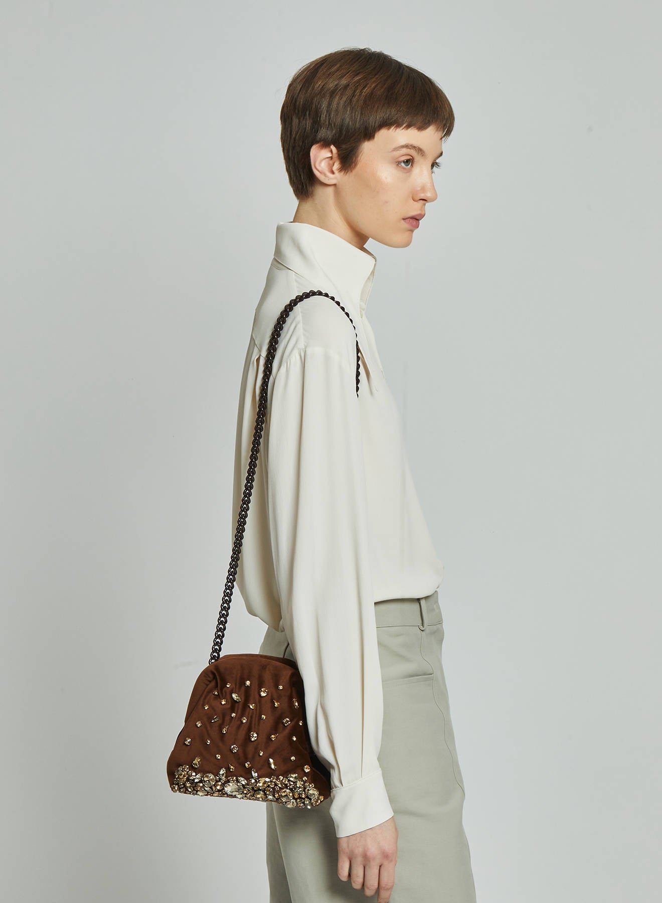 Maria la Rosa Pepita Mini Bag Clutch Braun Samt