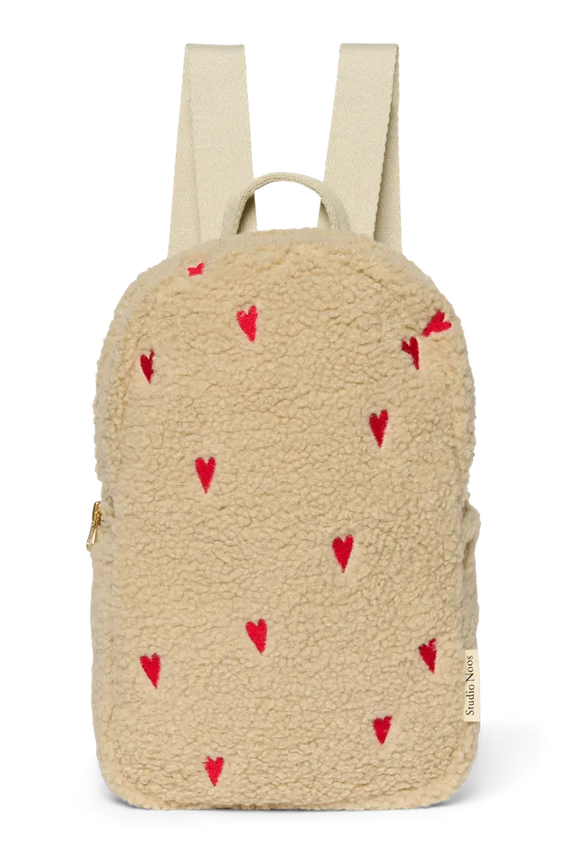 Studio Noos Teddy Mini Rucksack Ecru Hearts Plüsch