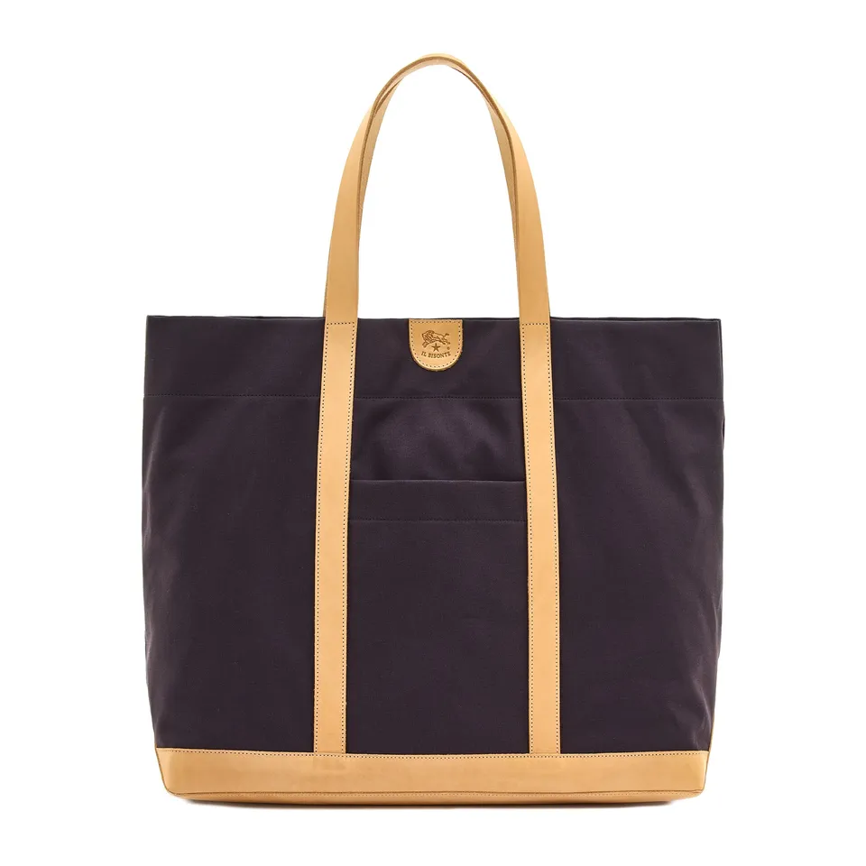 Il Bisonte Shopping Tote Damen Blau Canvas Leder