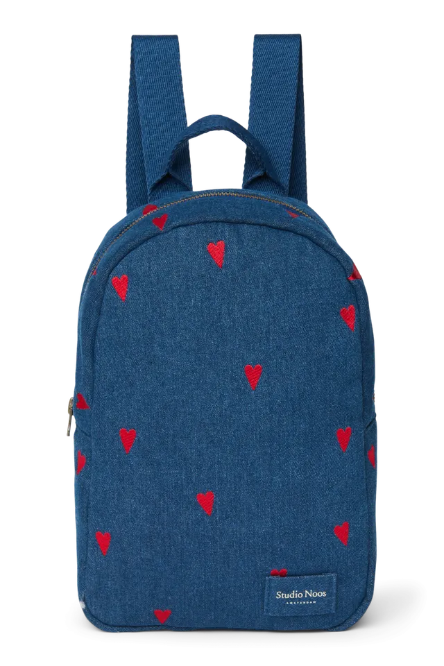 Studio Noos Denim Mini-Rucksack Dunkelblau Rote Herzen