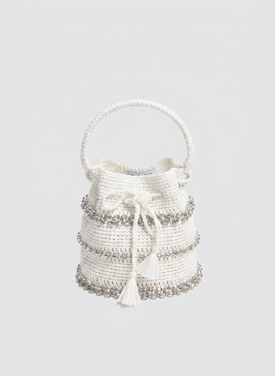 Maria la Rosa Crystal Bucket Eimertasche Weiß Steine