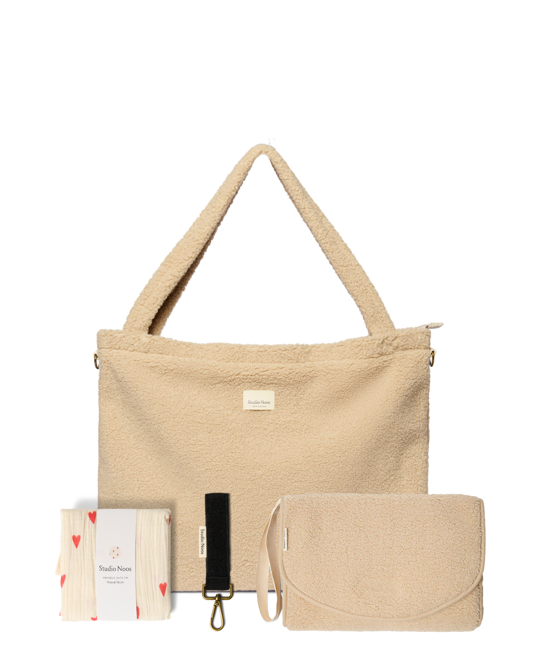Studio Noos Parent On The Go Geschenkset Ecru Teddy 5-teilig
