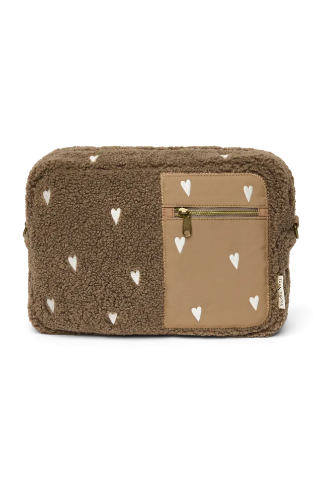 Studio Noos Teddy Stroller Organizer Kinderwagentasche Brown Hearts