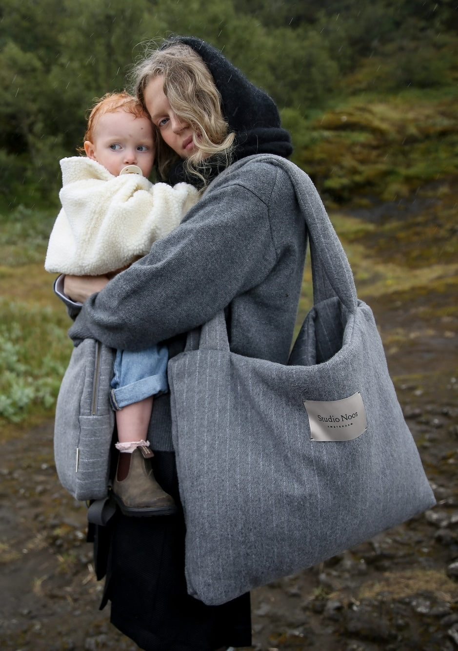 Studio Noos Flannel Chalkstripe Mom Bag Wickeltasche Grau