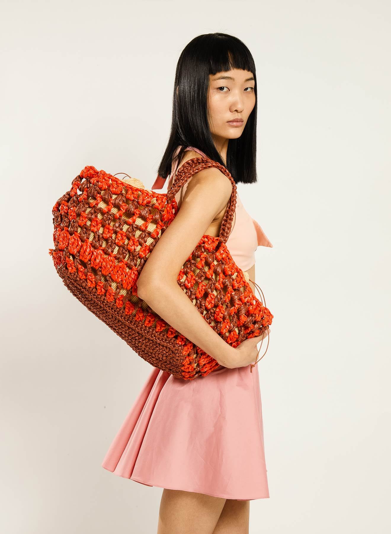 Maria la Rosa Overthing Tasche Orange 60 cm Raffia