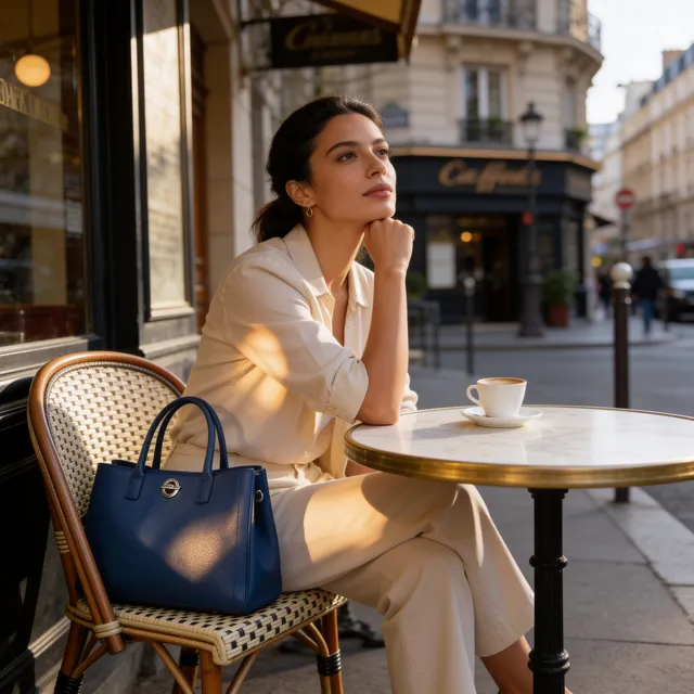 Lamarthe Paris Handtasche marineblau Vollleder