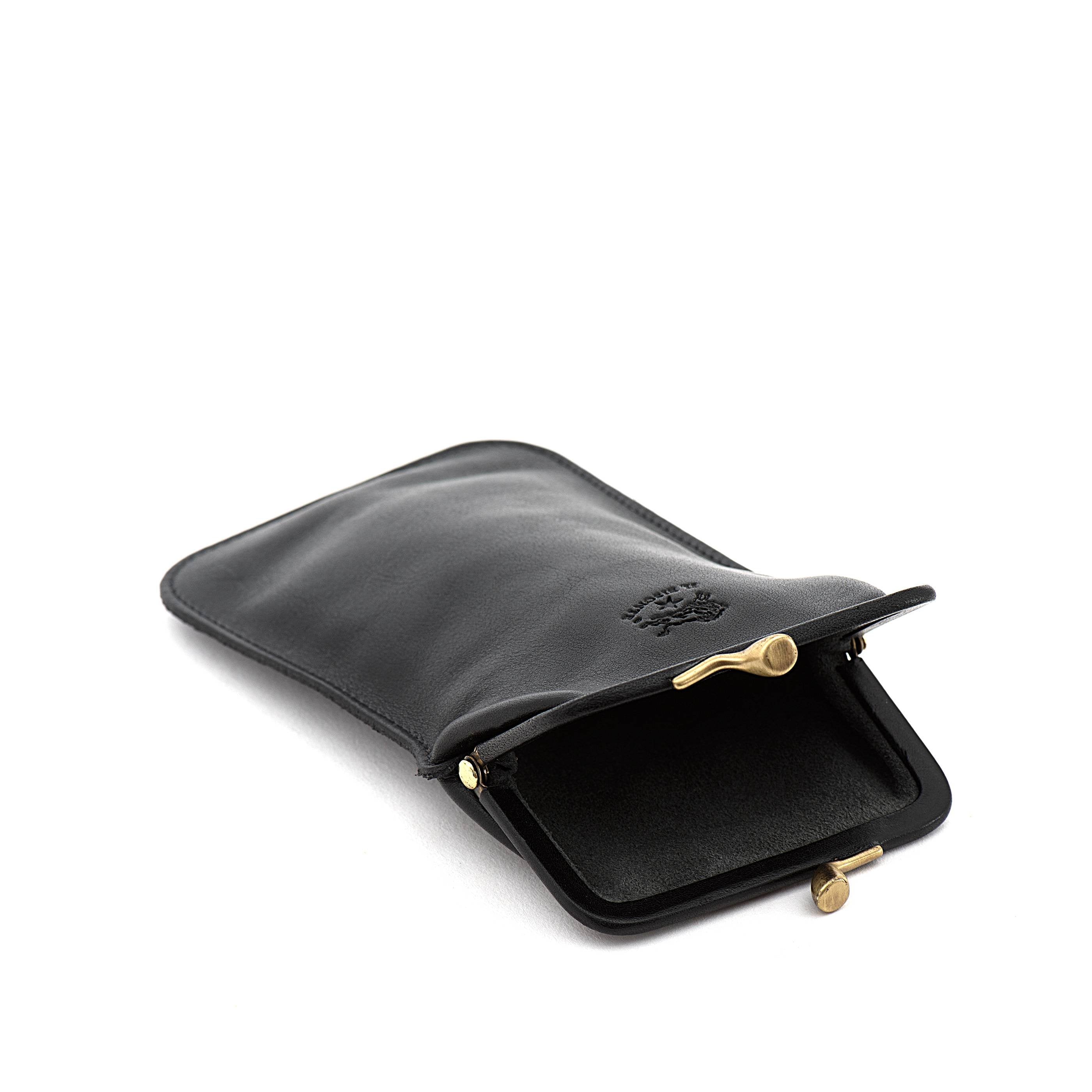 Il Bisonte Brillenetui Vollleder Schwarz mit Clip Unisex