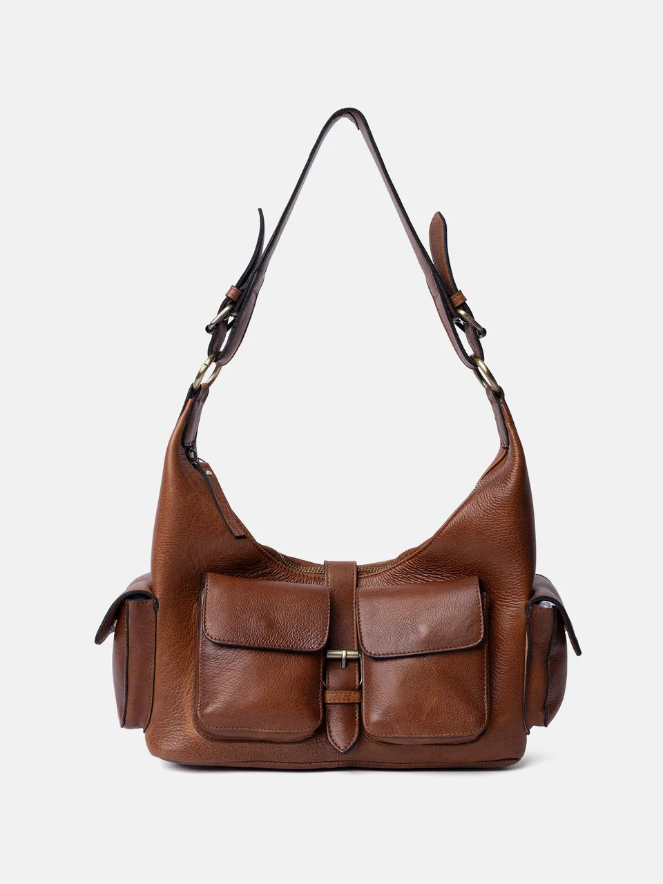 RE:DESIGNED Solvej Medium Schultertasche Walnut Vollleder