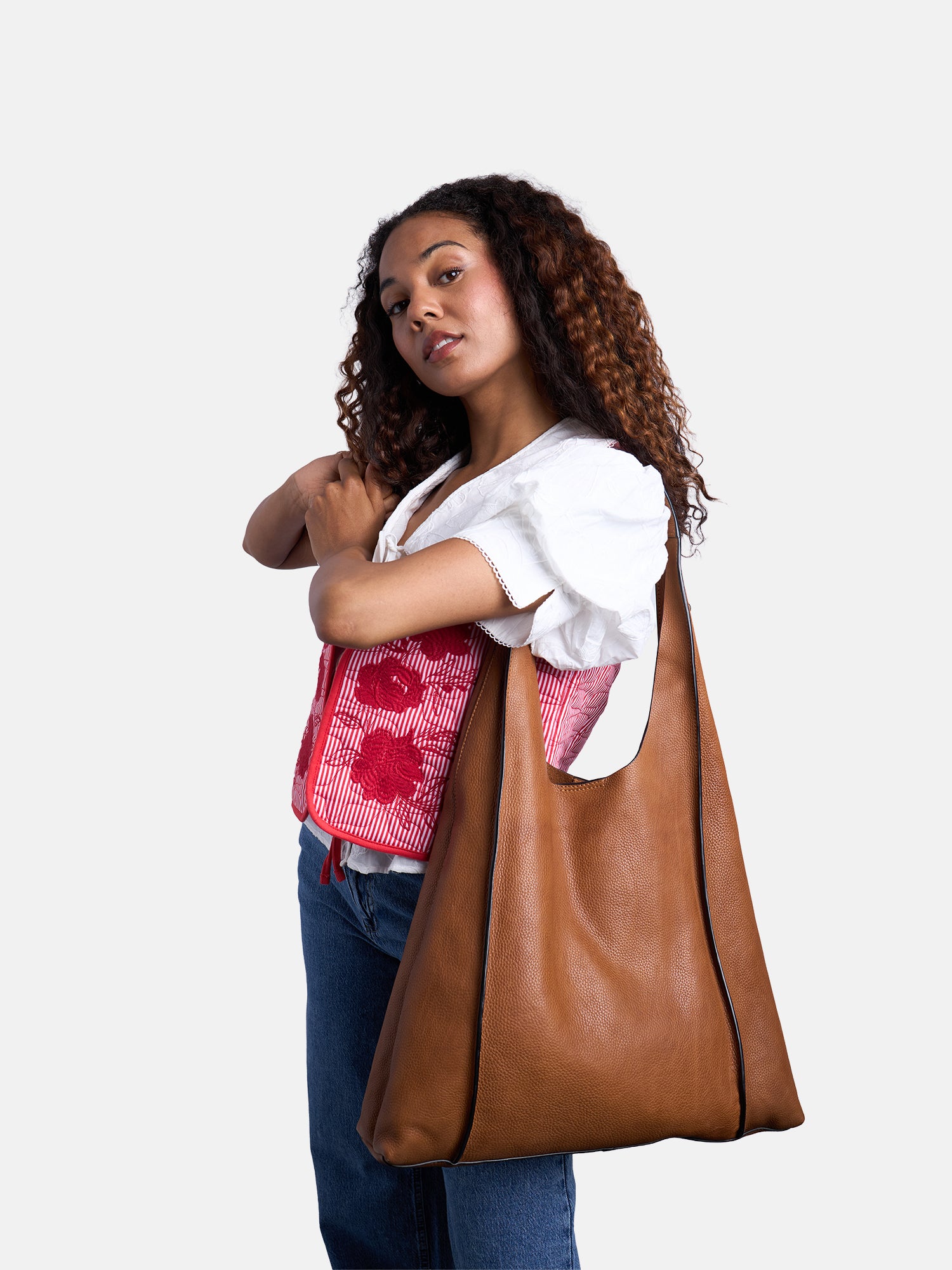 RE:DESIGNED Siv Big Schultertasche Tan Vollleder