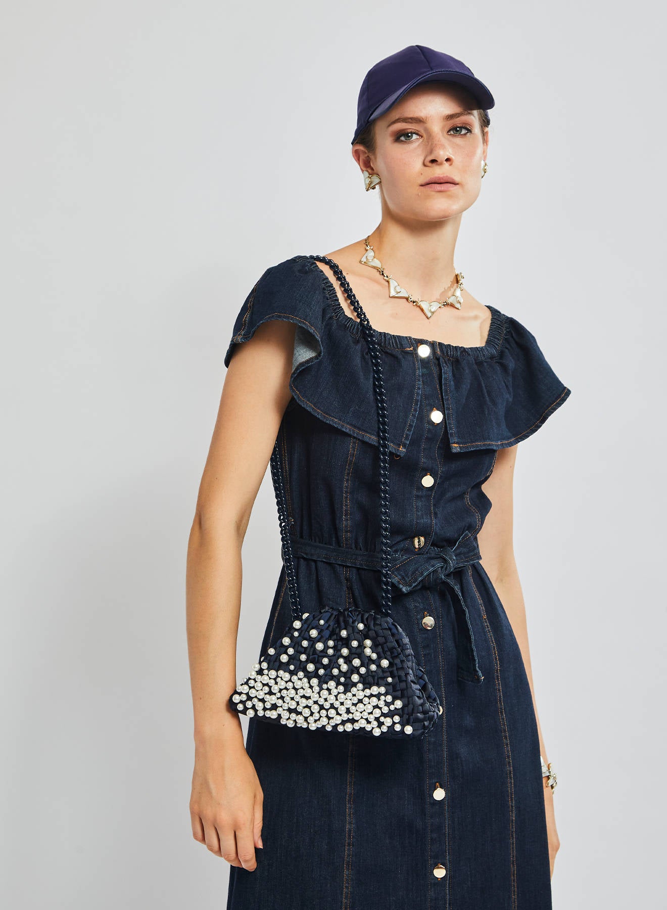 Maria la Rosa Pearl Mini Bag Clutch Rot Bandgewebe