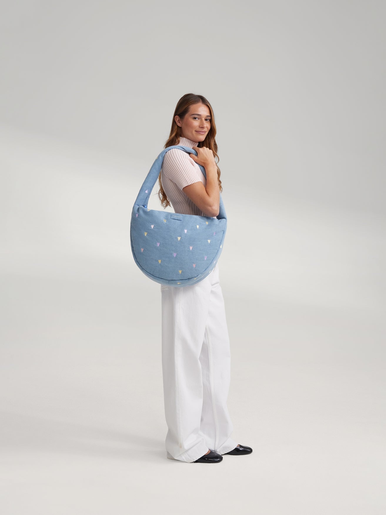 Studio Noos Denim Cross Body Bag Umhängetasche Light Blue Hearts