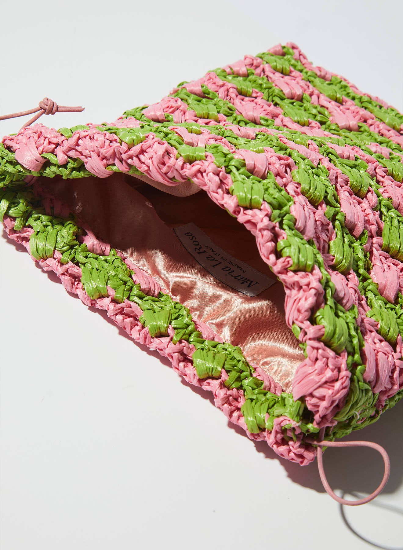 Maria la Rosa Crochet Lace Pouch Beutel Natural Häkel-Rafia