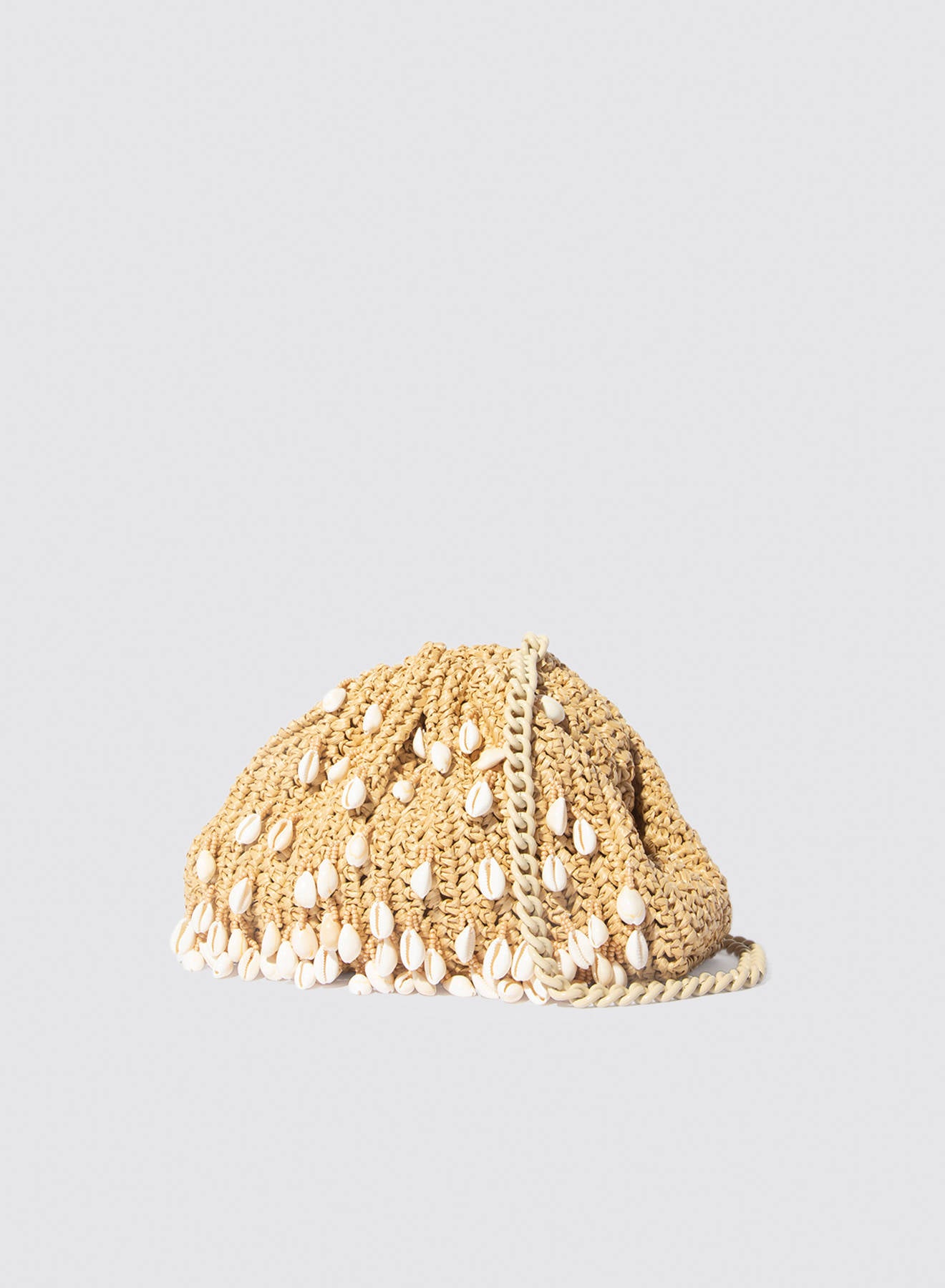 Maria la Rosa Shell Mini Clutch Natural Rafia-Crochet
