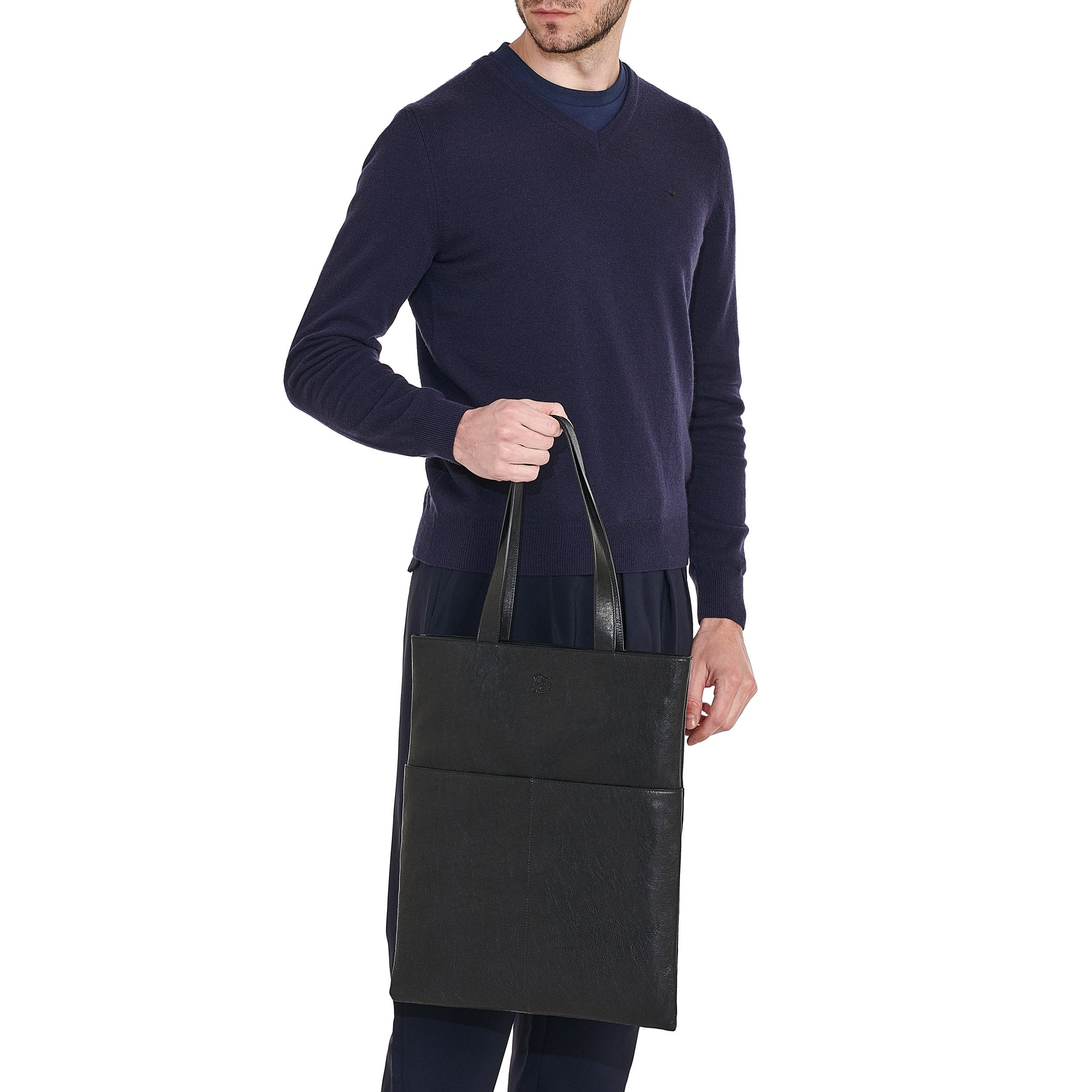Il Bisonte Oriuolo Shopper Schwarz Vollleder