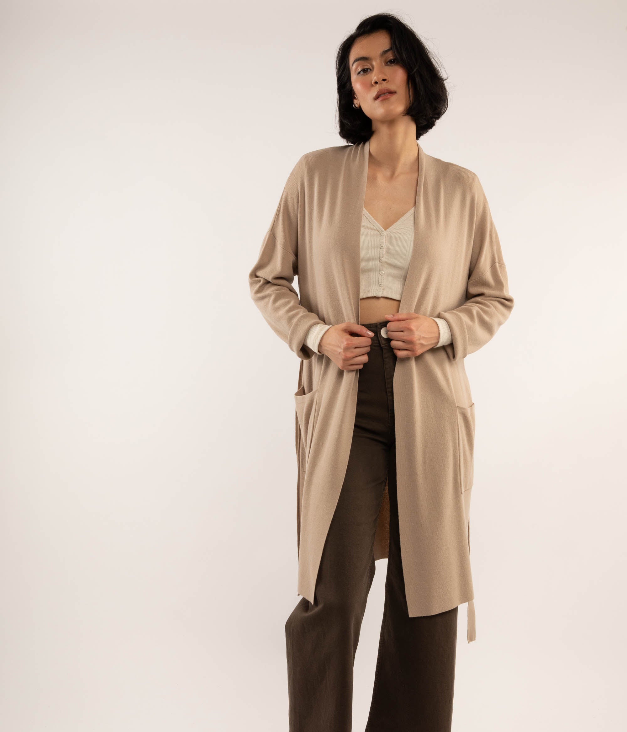 Matt & Nat Carol Cardigan Tan Wickel mit Gürtel