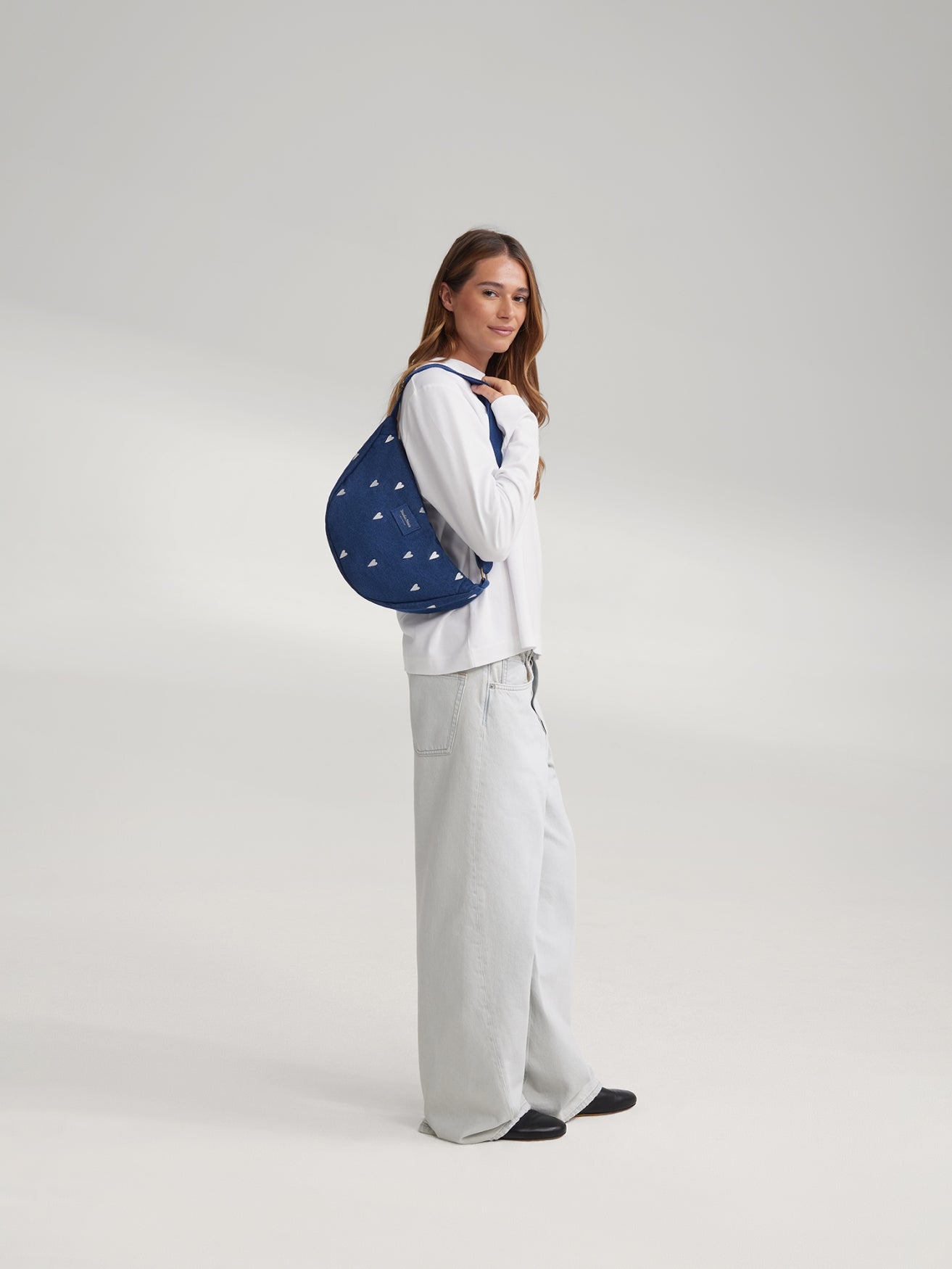 Studio Noos Denim Bauchtasche Dunkelblau White Hearts
