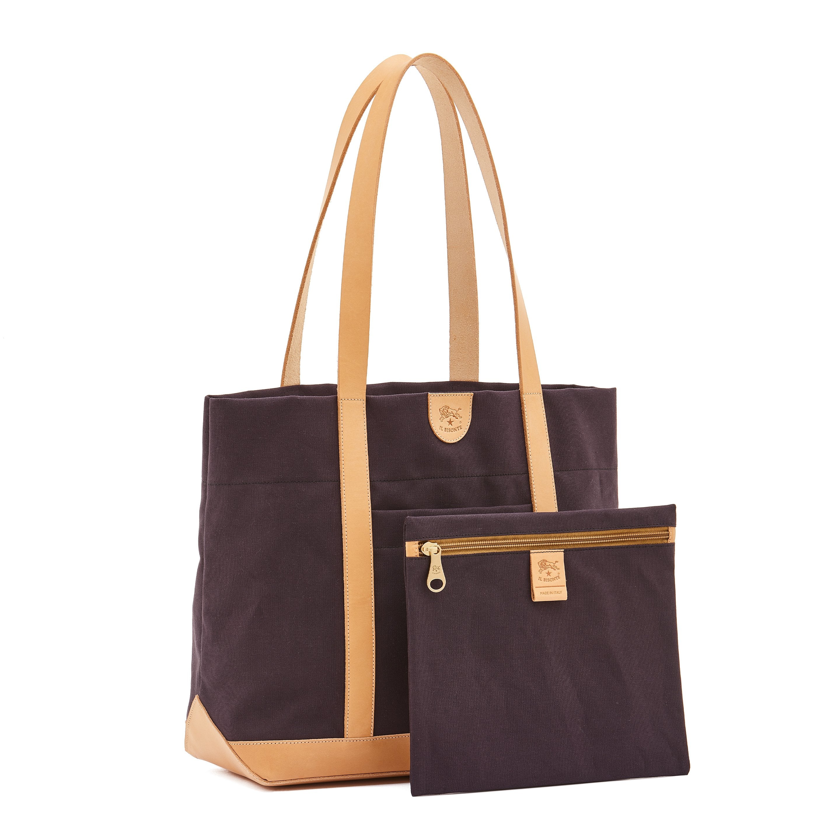 Il Bisonte Schultertasche Stoff Blau Natur Leder
