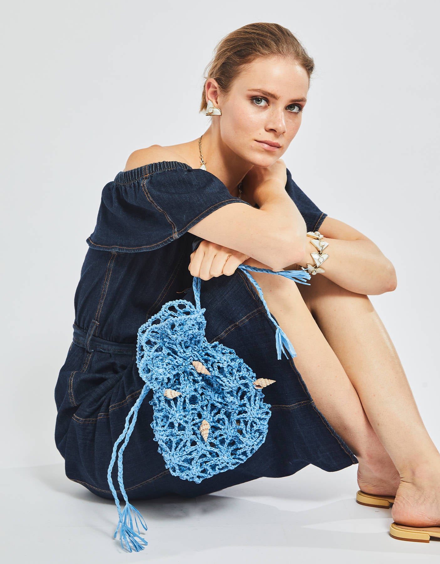 Maria la Rosa Raphia Trap Shell Beutel Natural Häkel
