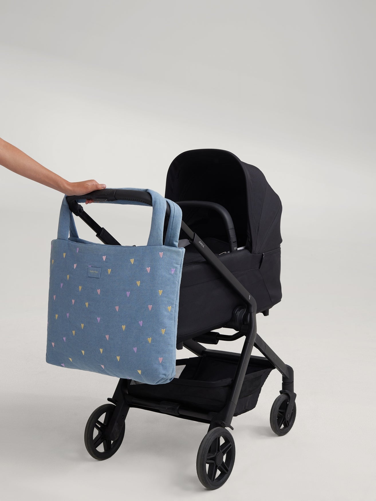 Studio Noos Denim Mom Bag Tasche Light Blue Hearts Jeans