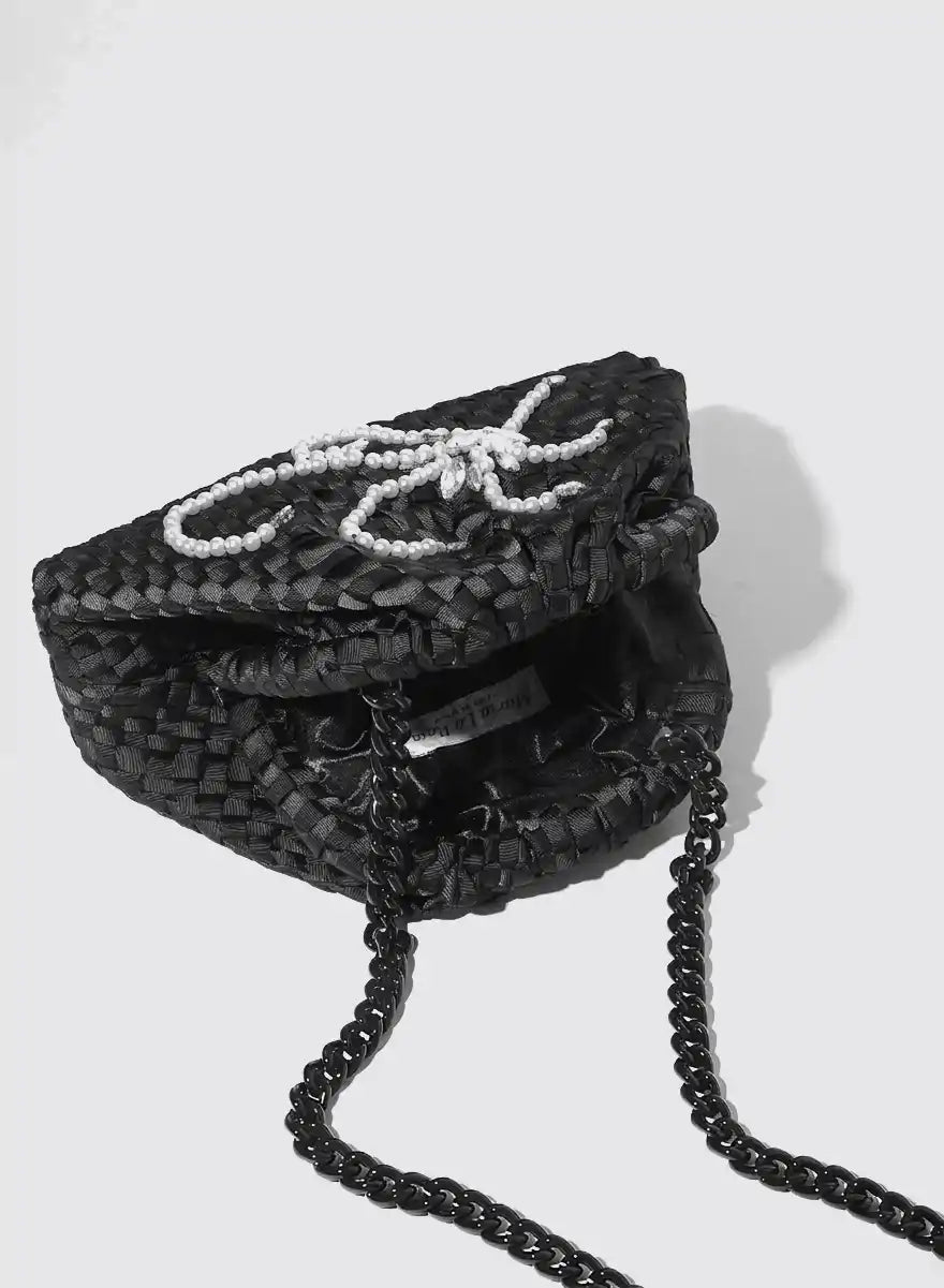 Maria la Rosa Rosmere Mini Clutch Schwarz handgewebt