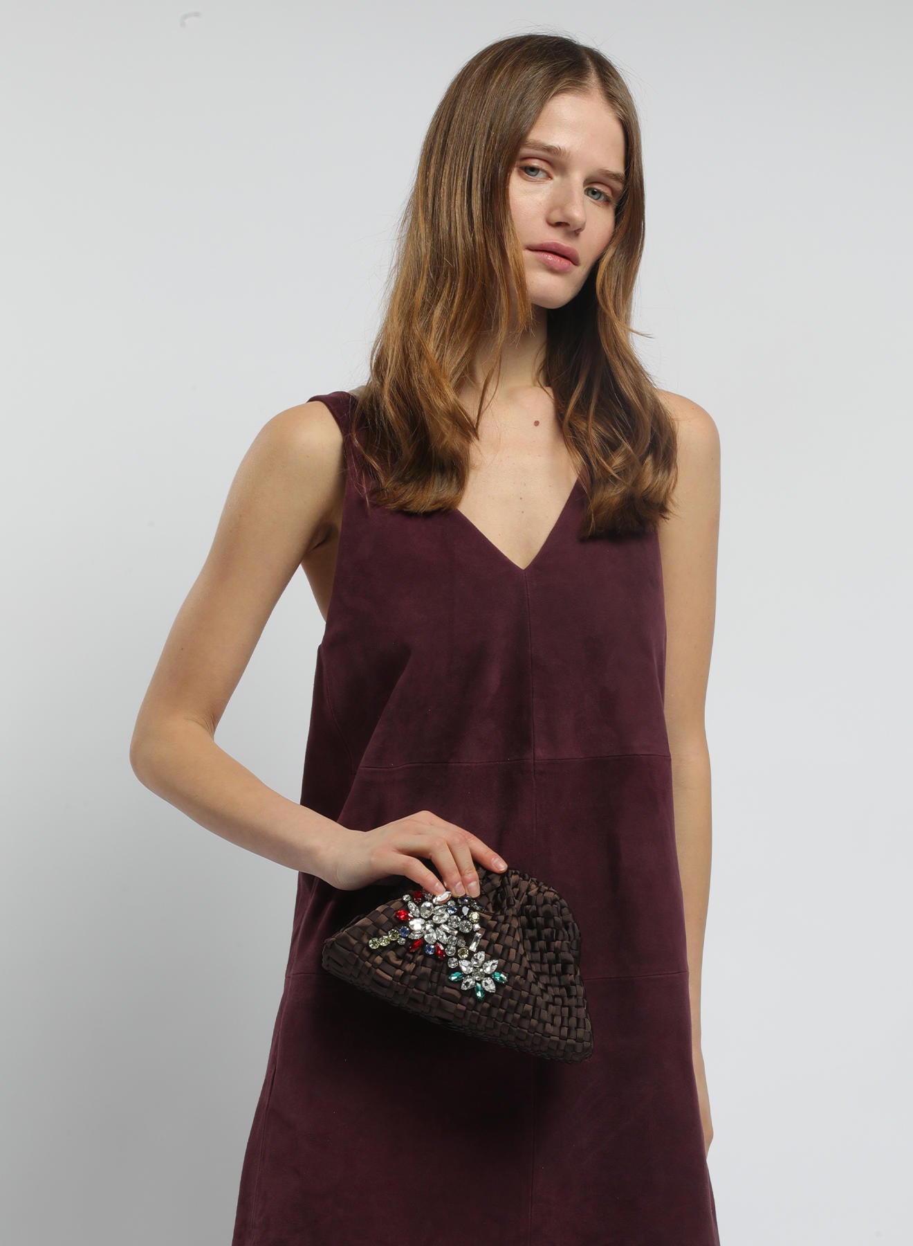 Maria la Rosa Crystal Mini Bag Clutch Natural Stein