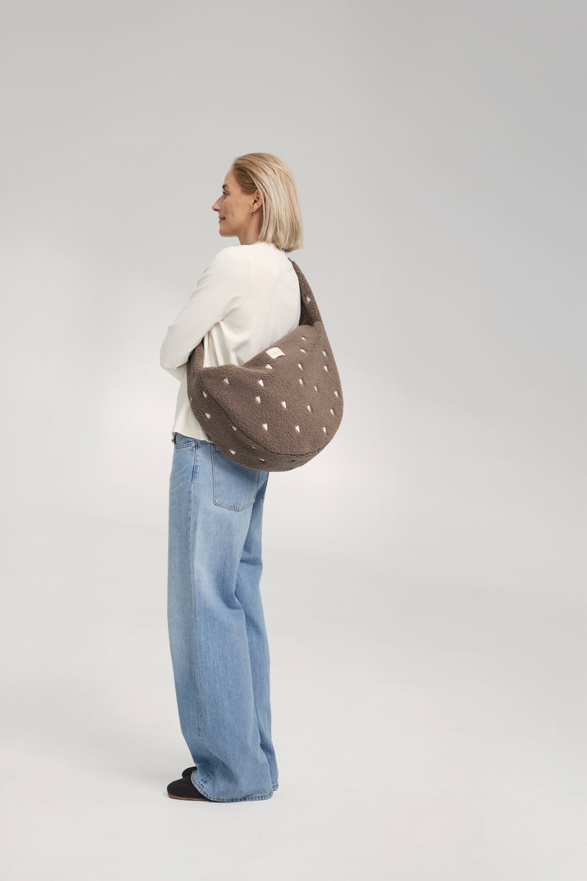 Studio Noos Teddy Cross Body Umhängetasche Brown Hearts Plüsch